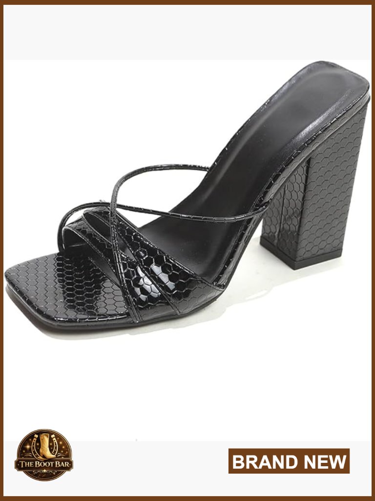 Square Open Toe Chunky Mid Heel Sandals Block Heel